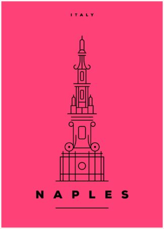 naples illustration on pink background poster