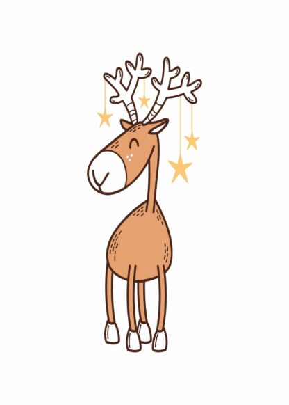 kids reindeer with stars cartoon poster