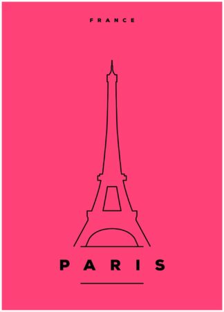 paris illustration on pink background poster