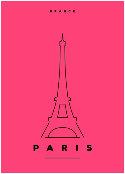 paris illustration on pink background poster