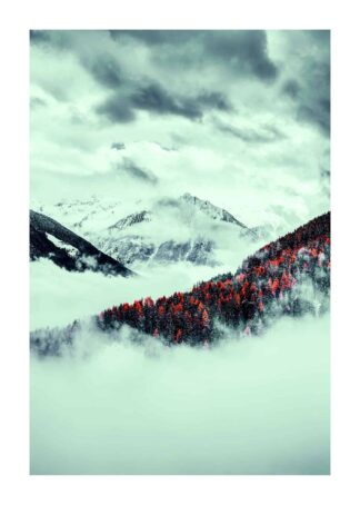 Snowy in the red mountain forest poster