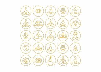 Yoga and meditation outline icons collection poster