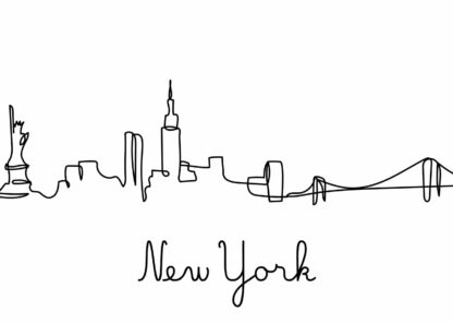 Black ink of New York City skyline in one-line style poster