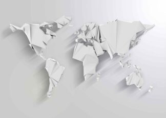 World map in origami style with shadow effect poster