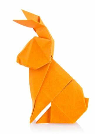 Origami rabbit in orange color poster