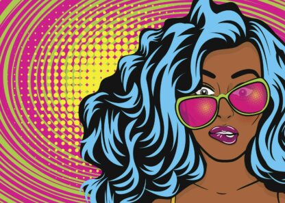 Pop art style black woman biting lips poster