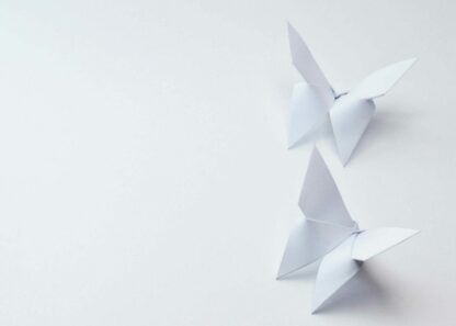 White origami butterflies on white background poster