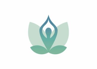 Yoga lotus pose blue icon on white background poster