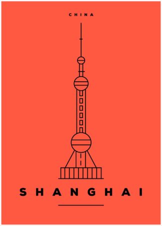 shanghai illustration on orange background poster