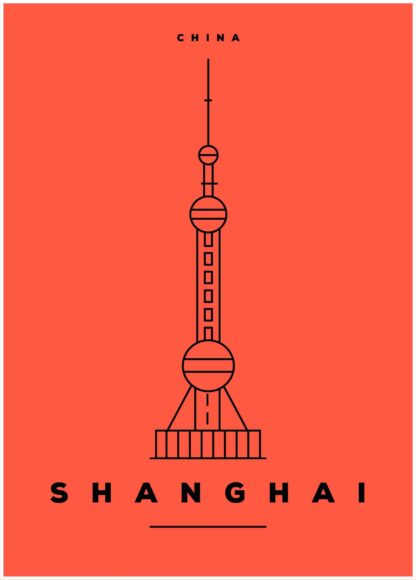 shanghai illustration on orange background poster