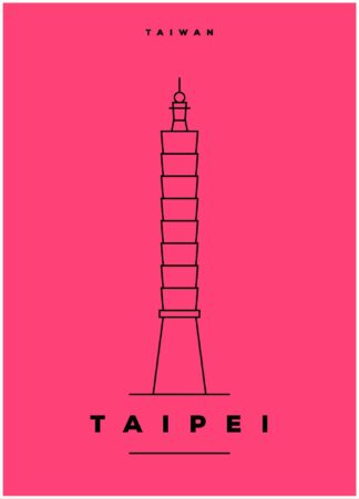 taipei illustration on pink background poster