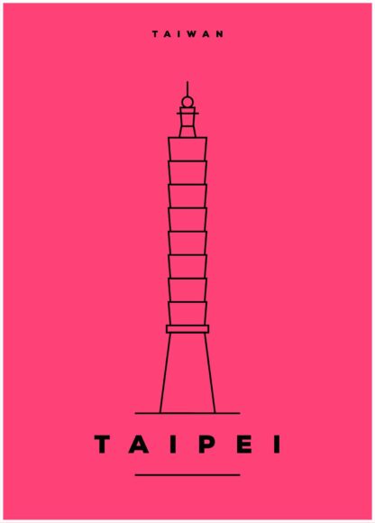 taipei illustration on pink background poster