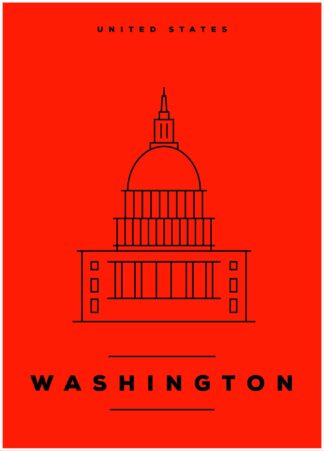 washington illustration on red background poster