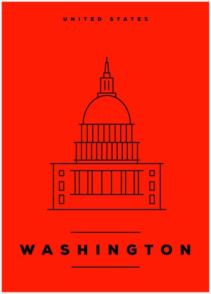 washington illustration on red background poster