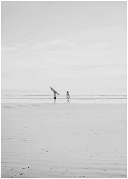 surfers on beach poster