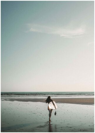 ready to surf on beach poster