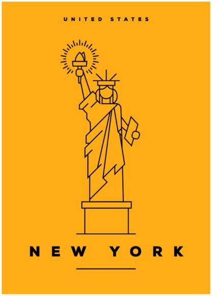 new york statue illustration on yellow background poster