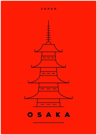 osaka illustration on red background poster