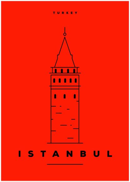 istanbul illustration on red background poster