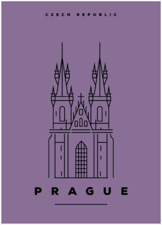 prague illustration on purple background poster