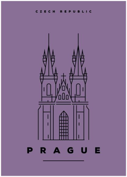 prague illustration on purple background poster