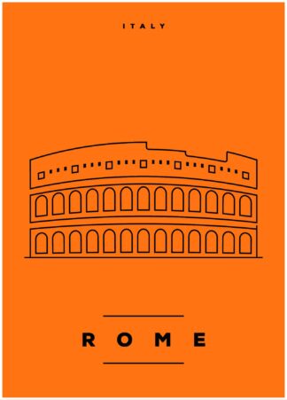 rome illustration on orange background poster