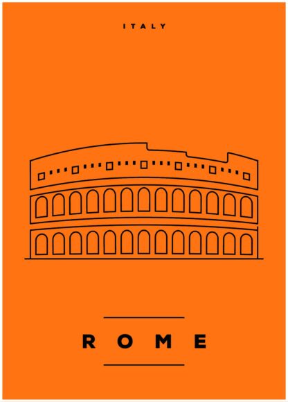 rome illustration on orange background poster