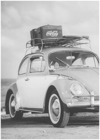 black and white beetle coca cola classic car poster